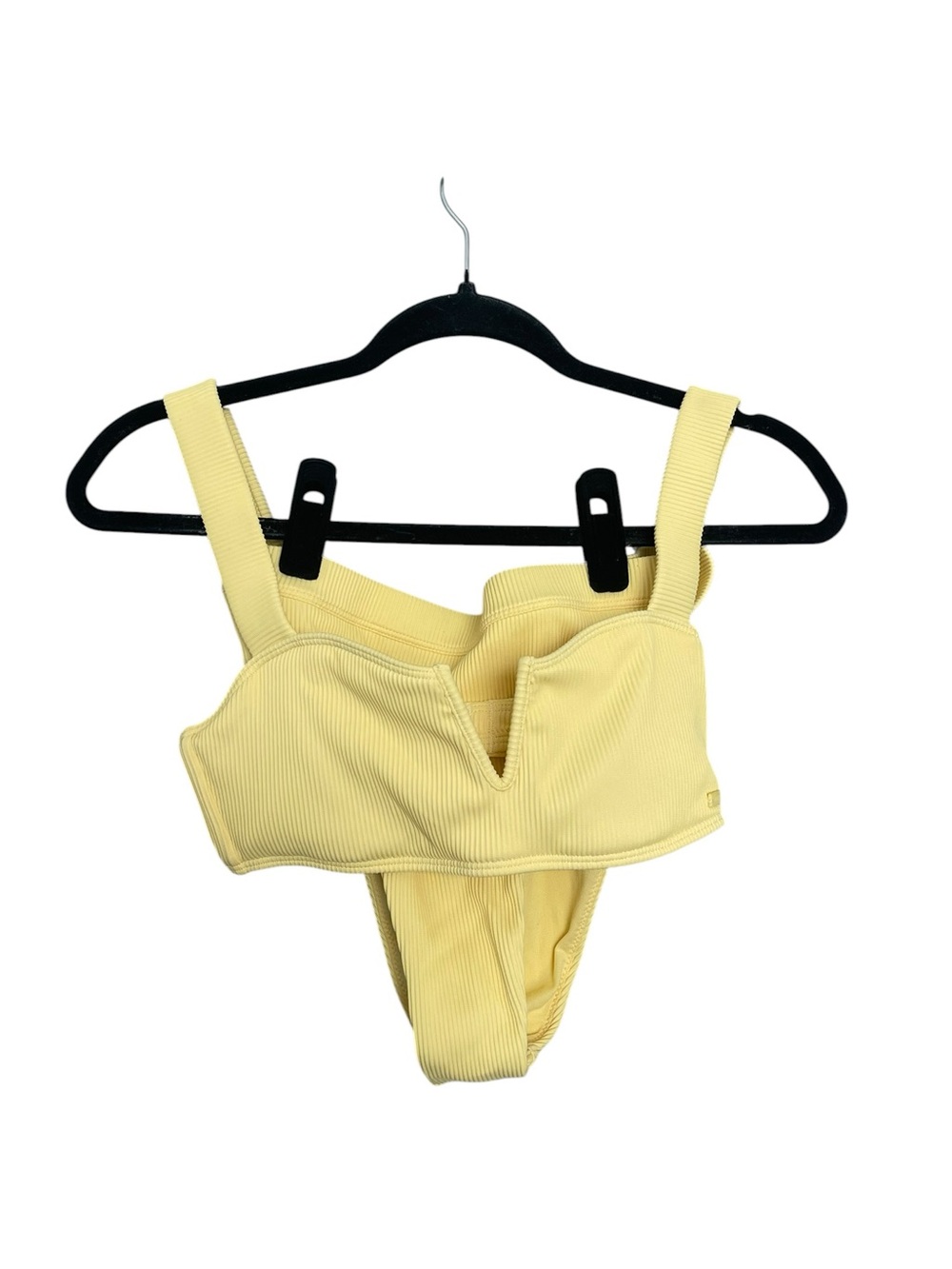 Roxy Pale Yellow Ribbed V-Notch Bandeau Bikini Set
